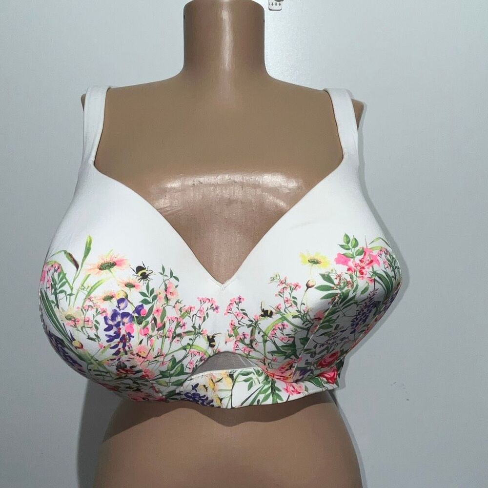Cacique Women's Multicolor Floral Lightly Lined Full Coverage T-Shirt Bra Sz 44D